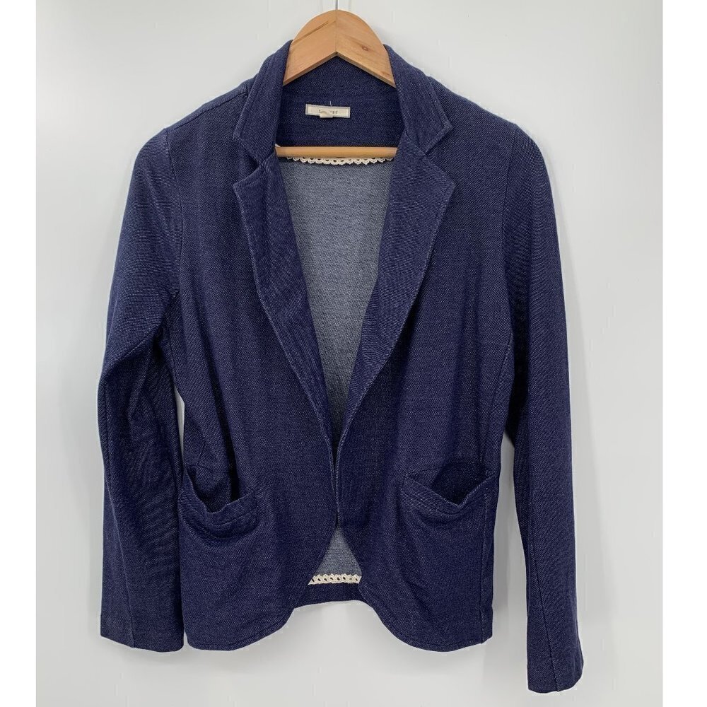 Pleione Knit Stretch Denim Blue Blazer Open Front